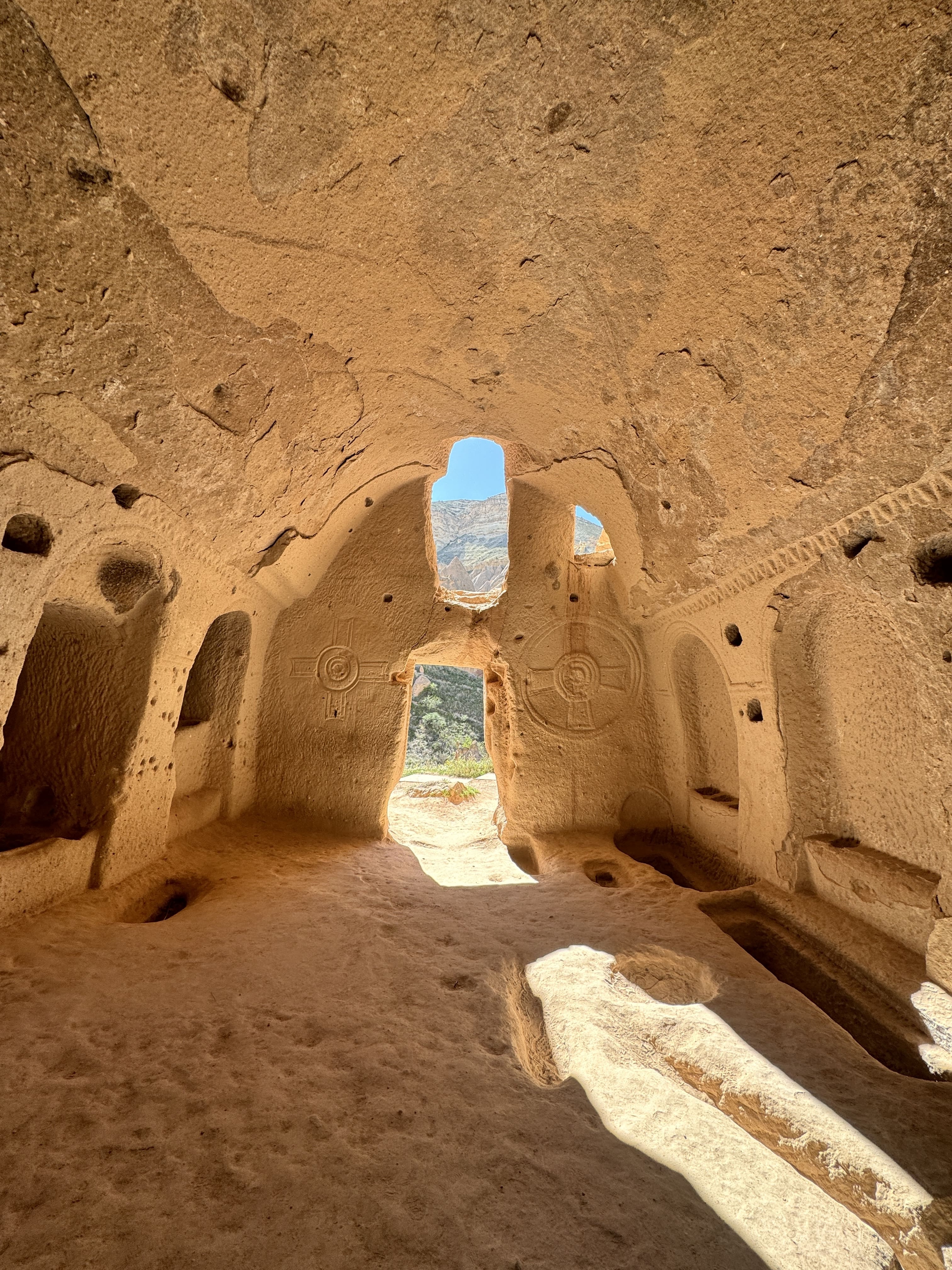 Cave church interior carved rock Cappadocia